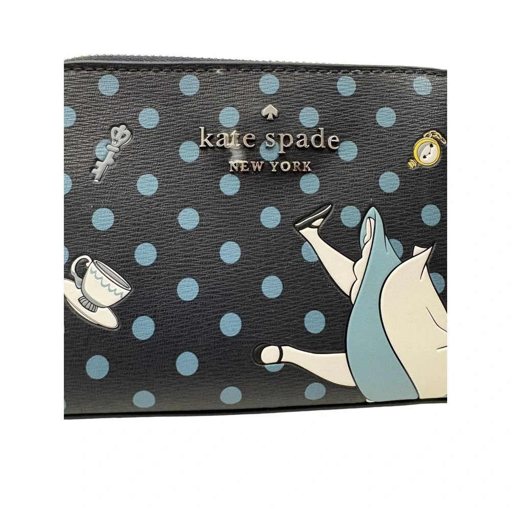 Kate Spade Disney Alice in Wonderland Cosmetic Makeup Case Blue Polka Dot